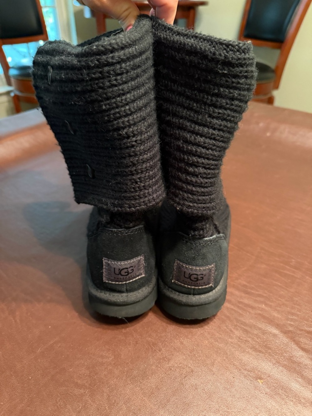 UGG Black Knit Cuff Suede Boots